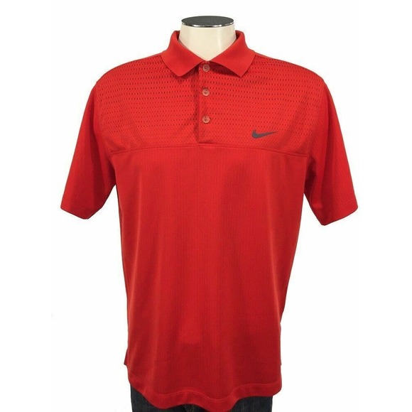Nike Golf Polo Shirt L Red Dri Fit Vented Tennis Casual Mens‎ - Picture 1 of 4